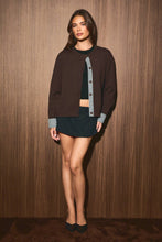 Load image into Gallery viewer, Gingham Trim Knit Cardigan Sweater
