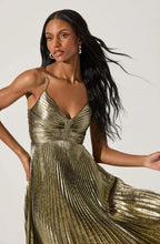Load image into Gallery viewer, Blythe Metallic Plisse Midi Dress