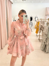 Load image into Gallery viewer, Blush Floral Tie Waist Flared Mini Dress