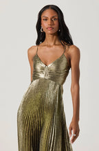Load image into Gallery viewer, Blythe Metallic Plisse Midi Dress