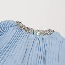 Load image into Gallery viewer, Crystal Trim Pleated Feather Sleeve Maxi Dress