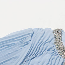 Load image into Gallery viewer, Crystal Trim Pleated Feather Sleeve Maxi Dress