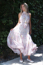 Load image into Gallery viewer, Tropical Floral Print Belted Maxi Halter Dress