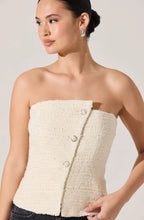 Load image into Gallery viewer, Moina Asymmetrical Strapless Tweed Top in Ivory