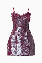 Load image into Gallery viewer, Verdita Sequin Mini Dress in Burgundy