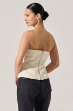 Load image into Gallery viewer, Moina Asymmetrical Strapless Tweed Top in Ivory