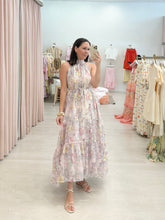 Load image into Gallery viewer, Tropical Floral Print Belted Maxi Halter Dress