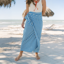 Load image into Gallery viewer, Blue Bay Gingham Tie Sarong