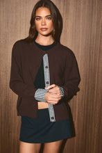 Load image into Gallery viewer, Gingham Trim Knit Cardigan Sweater