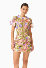 Load image into Gallery viewer, Fiora Shift Mini Dress in Green & Pink Floral