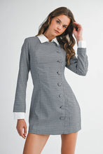Load image into Gallery viewer, Gingham Plaid Long Sleeve Contrast Collar Dress