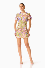 Load image into Gallery viewer, Fiora Shift Mini Dress in Green & Pink Floral