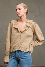 Load image into Gallery viewer, Ruffle Embroidered Check Blouse
