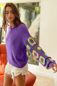 Crochet Detail Mardi Gras Sweater