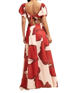 Red Flower Tie Back Maxi Dress