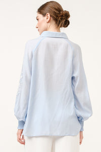 Long Balloon Sleeve Jewel Embroidery Blouse Top