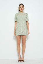 Load image into Gallery viewer, Puff Sleeve Crochet Lace Mini Dress
