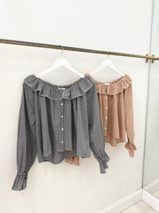 Gingham Long Sleeve Ruffle Top