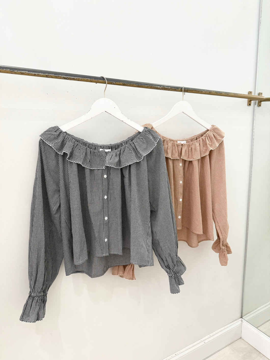 Gingham Long Sleeve Ruffle Top