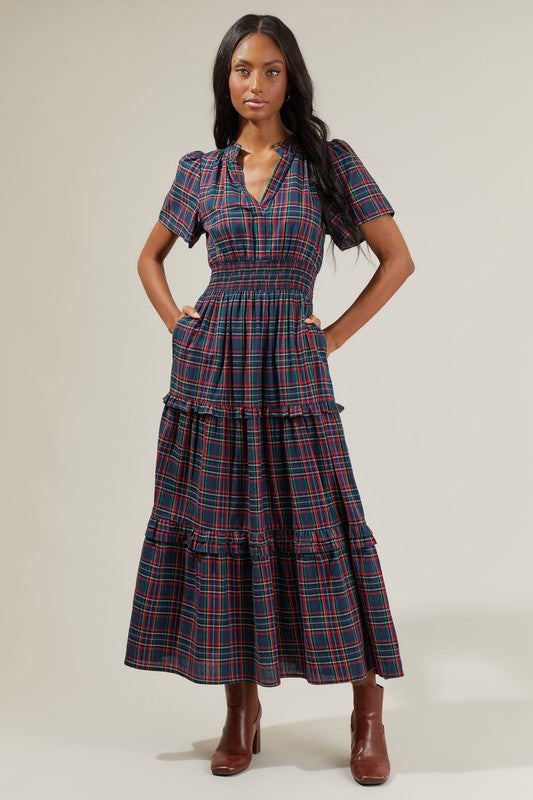 Plaid Poplin Tiered Maxi