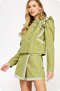 Embroidered Ruffle Detail Jacket