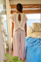 Load image into Gallery viewer, Pink Overlap Open Back Stripe Crop Top
