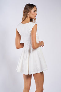 Linen Bow Button Mini Dress