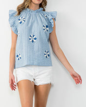 Load image into Gallery viewer, Flower Stripe Flutter Sleeve Top
