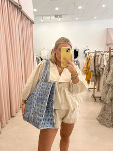 Quilted Block Print Tote Bag