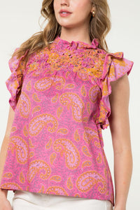 Flutter Sleeve Print Paisley Top