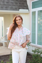 Load image into Gallery viewer, Pink &amp; Green Floral Peter Pan Collar Top
