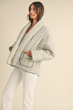 Load image into Gallery viewer, Blue Floral Printed Quilted Open Jacket
