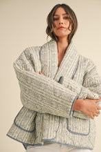Load image into Gallery viewer, Blue Floral Printed Quilted Open Jacket

