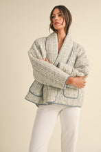 Load image into Gallery viewer, Blue Floral Printed Quilted Open Jacket
