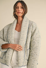 Load image into Gallery viewer, Blue Floral Printed Quilted Open Jacket
