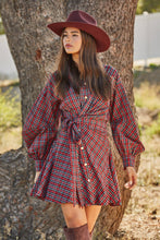 Load image into Gallery viewer, Assymetrical Plaid Wrap Shirt Dress
