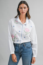 Load image into Gallery viewer, Floral Embroidered Long Sleeve Ruffle Neck Blouse
