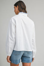 Load image into Gallery viewer, Floral Embroidered Long Sleeve Ruffle Neck Blouse
