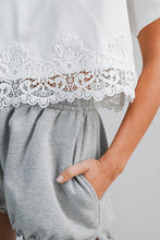 Load image into Gallery viewer, Short Sleeve Top With Lace Trim Hem
