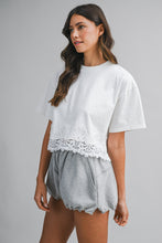 Load image into Gallery viewer, Short Sleeve Top With Lace Trim Hem
