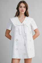 Load image into Gallery viewer, Eyelet Oversized Collar Front Bow Mini Dress
