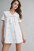 Load image into Gallery viewer, Eyelet Oversized Collar Front Bow Mini Dress
