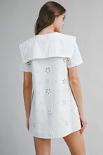 Load image into Gallery viewer, Eyelet Oversized Collar Front Bow Mini Dress
