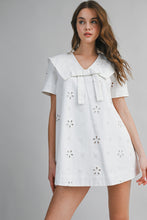 Load image into Gallery viewer, Eyelet Oversized Collar Front Bow Mini Dress
