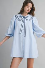 Load image into Gallery viewer, Striped Scalloped Collar Button Down Mini Dress
