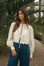 Load image into Gallery viewer, Ditzy Floral Embroidered Scalloped Hem Blouse Top
