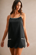 Load image into Gallery viewer, Rhinestone Trim Satin Mini Dress
