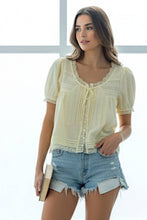 Load image into Gallery viewer, Romantic Lace Trim Cropped Cotton Blouse
