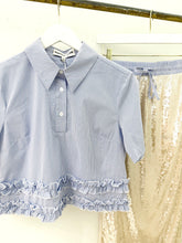 Load image into Gallery viewer, Blue Plaid Ruffle Collared Crop
