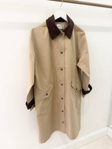 Contrast Collar Long Trench Coat